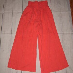 Anthropologie Pink Wide Leg Smocked Waist Cotton Pants S